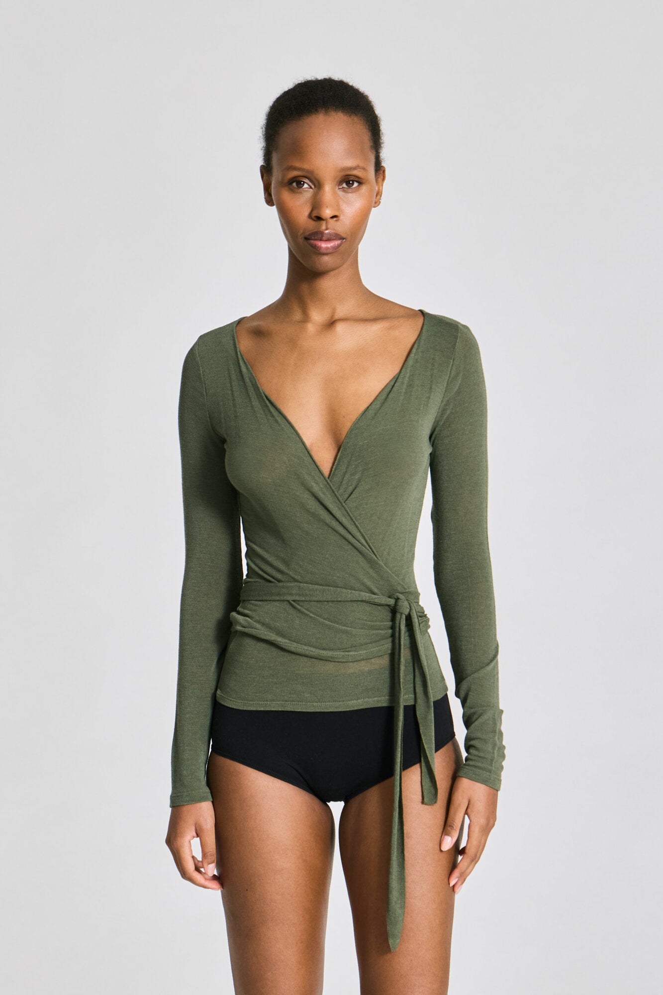 Anne Wrap langærmet t-shirt - Olive Night
